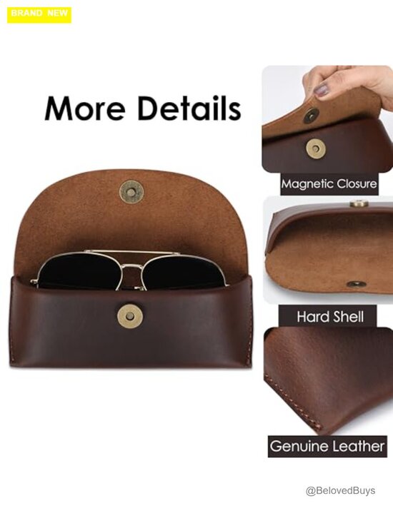 Genuine Leather Eyeglass Case with Magnetic Closure Semi-Hard Protective main image 6